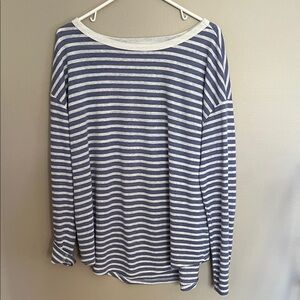 GAP Blue and White Striped Linen Blend Top, Linen blend